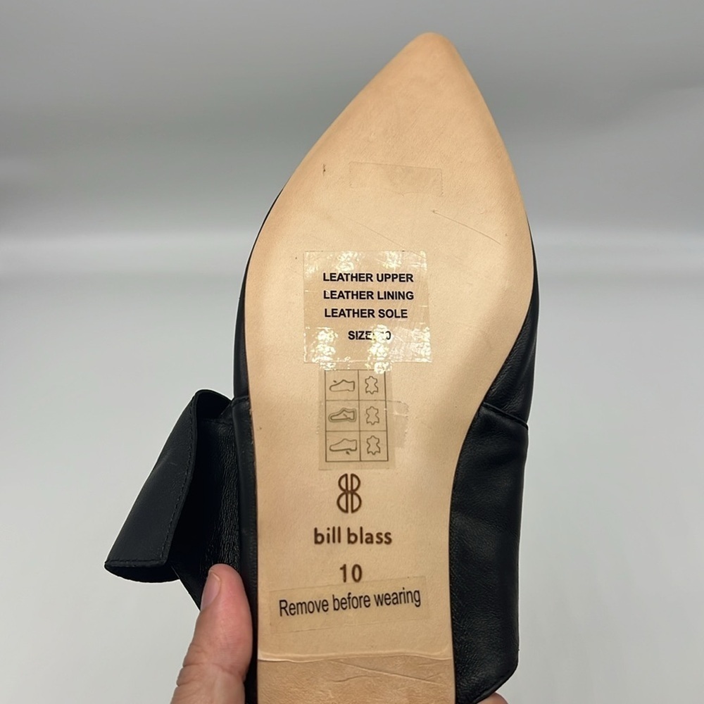 Bill Blass - Sabrina Black Leather Pointed Toe Bow Slip On Lightweight Flats 10 - Picture 9 of 15